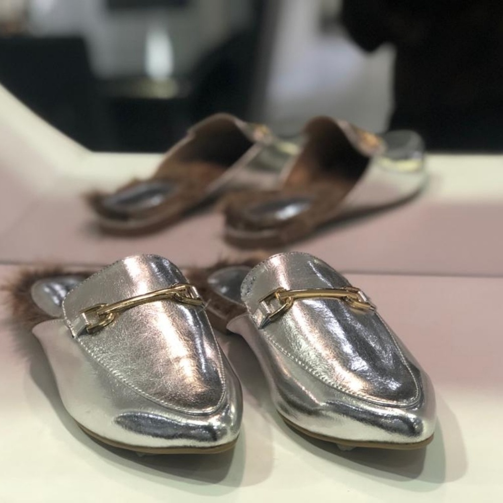 Faux fur silver mule - Picture 2 of 5